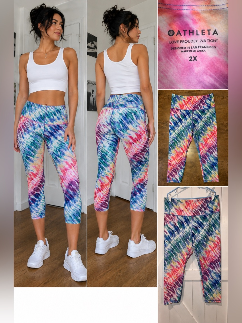 Athleta Love Proudly 7/8 Tight Tie Dye Leggings 2X Multicolor High Rise